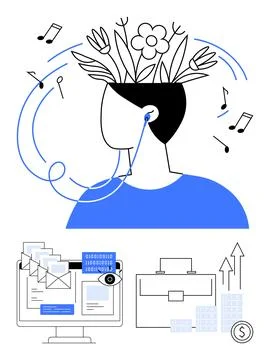 Creative Mindset with Music and Digital Innovation in a Professional Setting Stock Illustration