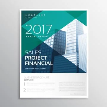 Creative minimal brochure leaflet layout template with blue geometric shape.. Ilustración de archivo