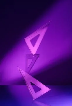 Creative minimal composition made with school supplies flying in the air in neon Stock Photos