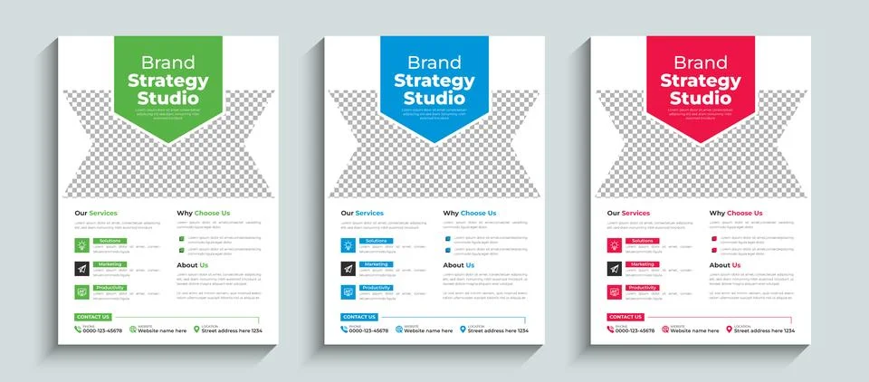 Creative minimal corporate flyer design layout template with blue, red and green Illustrazione stock