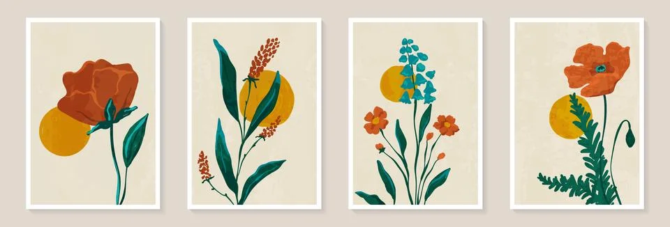 Creative minimalist Abstract art background with leaves branch floral plants. Stock Illustration