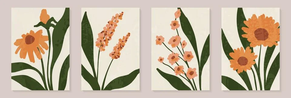 Creative minimalist Abstract art background with leaves branch floral plants. Stock Illustration