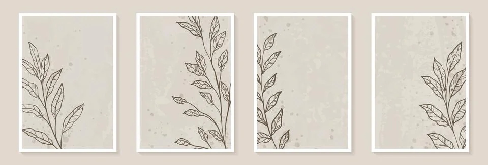 Creative minimalist Abstract art background with leaves branch and Hand Drawn Stock Illustration