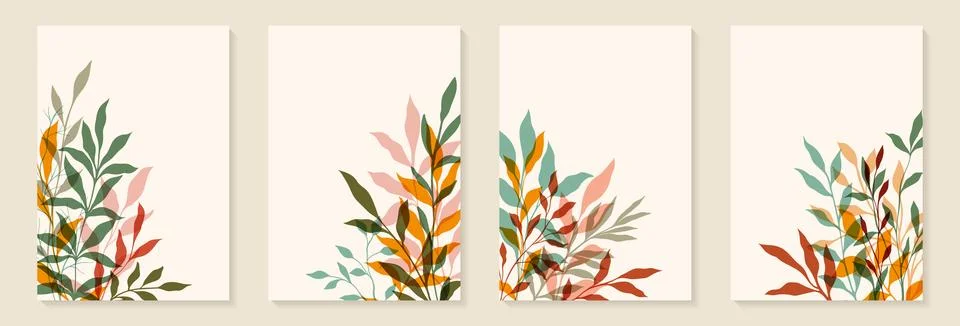 Creative minimalist Abstract art background with leaves branch and Hand Dra.. Stock Illustration