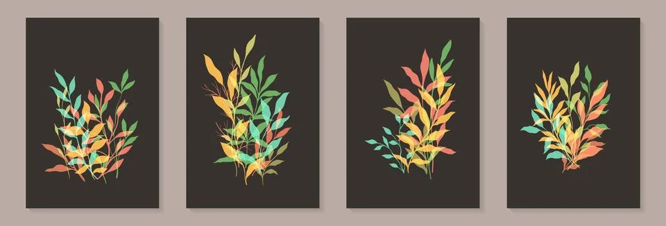 Creative minimalist Abstract art background with leaves branch and Hand Drawn Stock Illustration