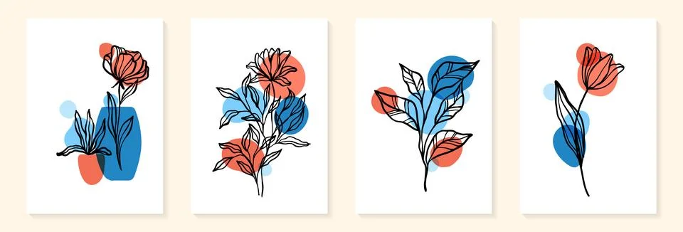 Creative minimalist Abstract art background with leaves branch and Hand Drawn Stock Illustration