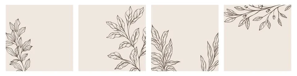 Creative minimalist Abstract art background with leaves branch and Hand Dra.. Stock Illustration