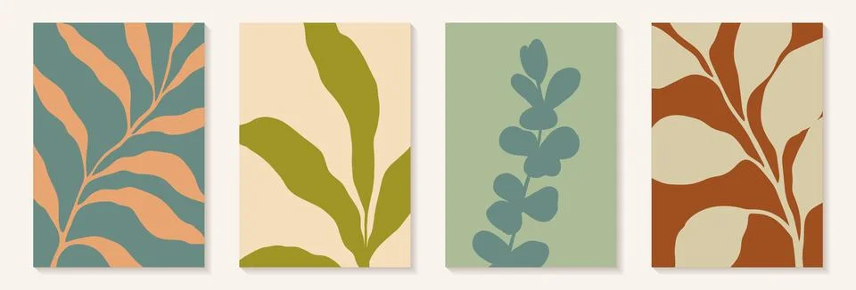 Creative minimalist Abstract art background with leaves branch and Hand Drawn Stock Illustration