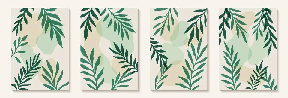 Creative minimalist hand draw Abstract art background. Leaves and geometric.. Stock Illustration