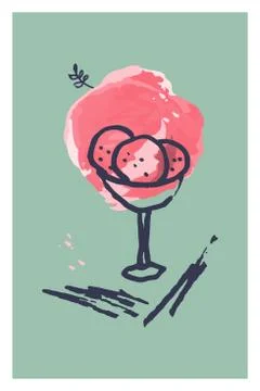 Creative minimalist hand painted abstract artistic background frozen food, de Stock Illustration