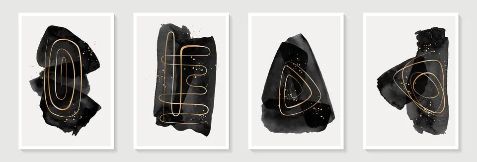 Creative minimalist hand painted Abstract art background with black waterco.. Stock Illustration