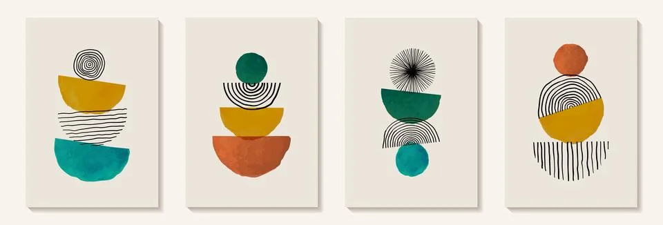 Creative minimalist hand painted Abstract art background with watercolor ci.. Stock Illustration