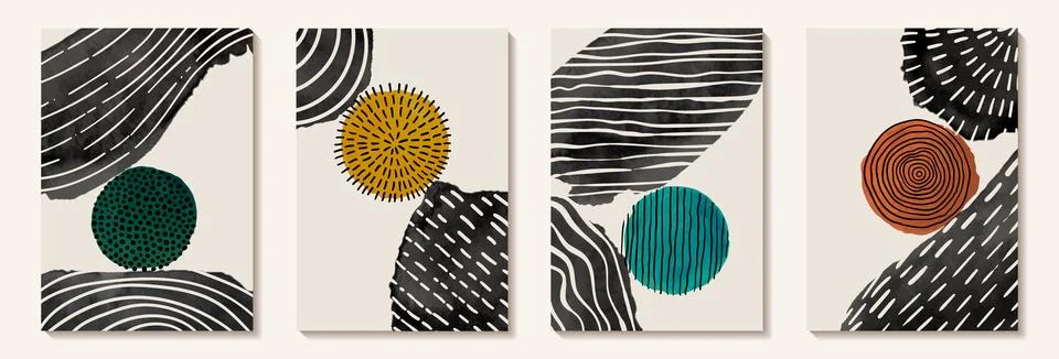 Creative minimalist hand painted Abstract art background with watercolor stai Stock Illustration