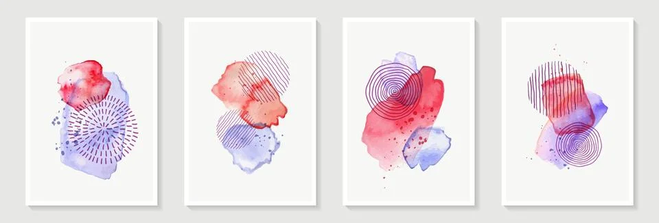 Creative minimalist hand painted Abstract art background with blue, red wat.. Stock Illustration