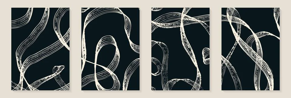 Creative minimalist hand painted Abstract art grunge background with black li Stock Illustration