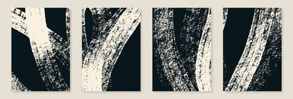 Creative minimalist hand painted Abstract art grunge background with black li Stock Illustration