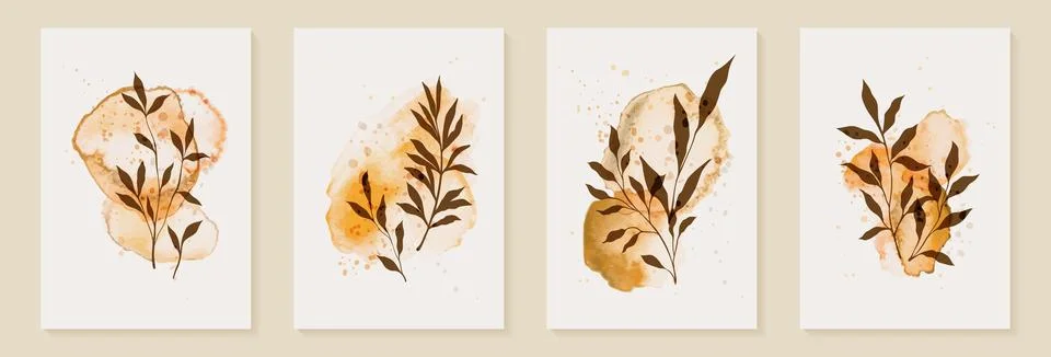 Creative minimalist hand painted Abstract art background with watercolor circ Stock Illustration