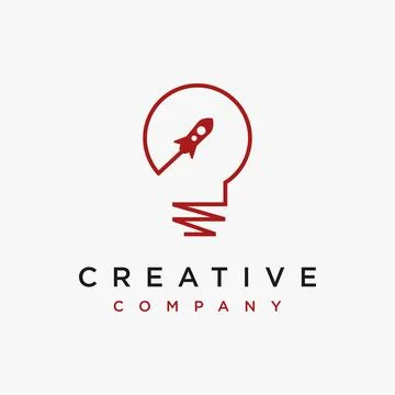 Creative minimalist light bulb and rocket logo icon vector template Stock Illustration