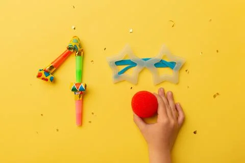 Creative minimalistic concept for April Fools' Day. Festive decor Stock Photos