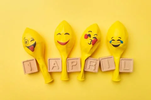 Creative minimalistic concept for April Fools' Day. wooden letters 1 april Stock Photos