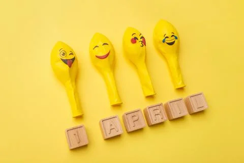 Creative minimalistic concept for April Fools' Day. wooden letters 1 april Stock Photos