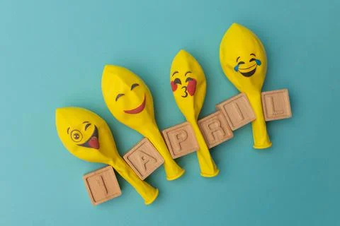 Creative minimalistic concept for April Fools' Day. wooden letters 1 april Stock Photos