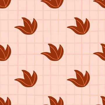 Creative minimalistic seamless pattern with dark orange leaf bush shapes. Pin Stock Illustration