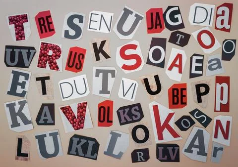 Creative Mixed Typography Paper Letters Arranged as Abstract Collage 库存照片