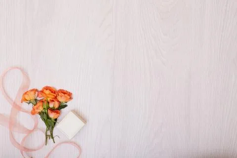 Creative mock up layout made of Small bouquet of orange roses Stock Photos