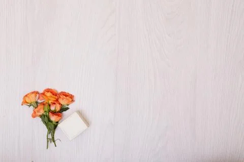 Creative mock up layout made of Small bouquet of orange roses Stock Photos