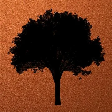 Creative modern abstract  tree silhouette isolated on copper texture pattern Stock Illustration