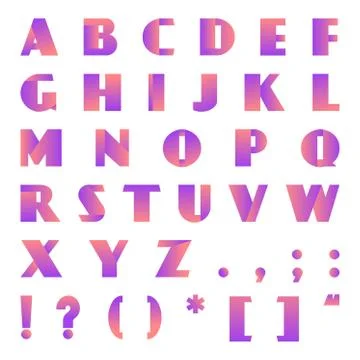 Creative modern bright gradient font. Vector alphabet with orange violet Stockillustratie