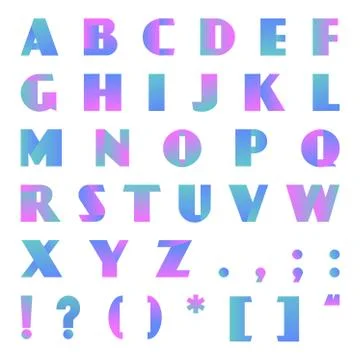 Creative modern bright gradient font. Vector alphabet with blue rose violet Stock Illustration