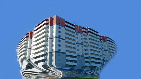 Creative modern building. Postmodern architecture. Design solutions in housin Stock Photos