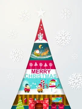 Creative modern design christmas tree with different sights Stock Illustration