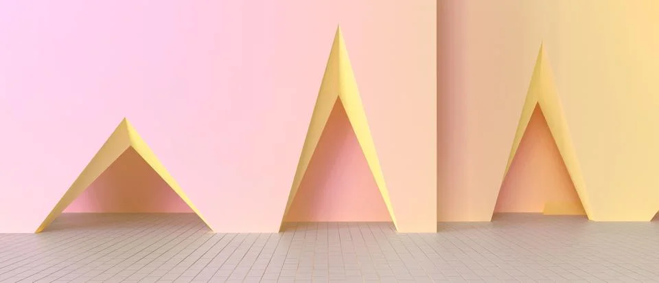 Creative Modern Empty display and wall triangular Geometry shapes on Yellow Stock-Illustration
