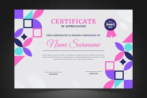 Creative Modern Geometric Certificate of Completion Vector Stock Illustration