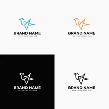 Creative modern line art style minimal bird logo hipster vintage retro vector Stock Illustration