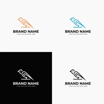 Creative modern line art style minimal bird logo hipster vintage retro vector Stock Illustration