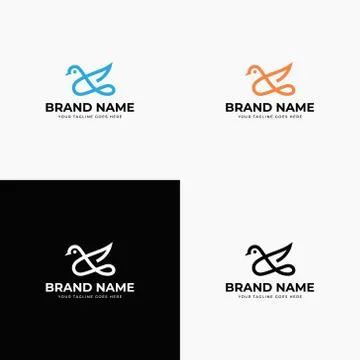 Creative modern line art style minimal bird logo hipster vintage retro vector Stock Illustration