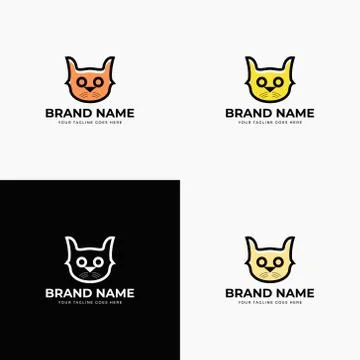 Creative modern line art style minimal cat head logo design concept template  Stock Illustration