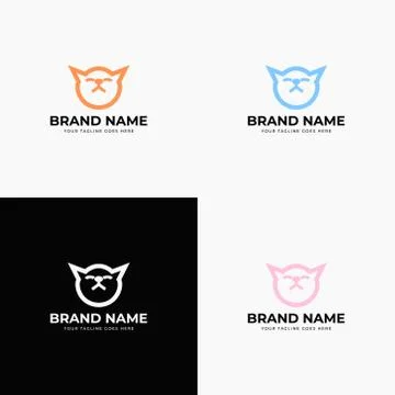 Creative modern line art style minimal cat head logo design concept template  Stock Illustration