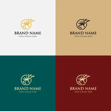 Creative modern line art style minimal deer head logo design concept template Stock Illustration