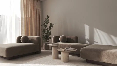 Creative modern minimalist dark brown interior livingroom with sunlight and Stock Footage 245286355