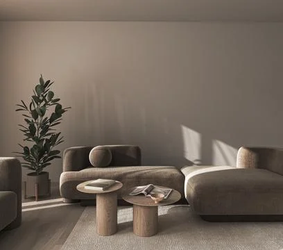 Creative modern minimalist dark interior living room with sunlight and green Illustrazione stock