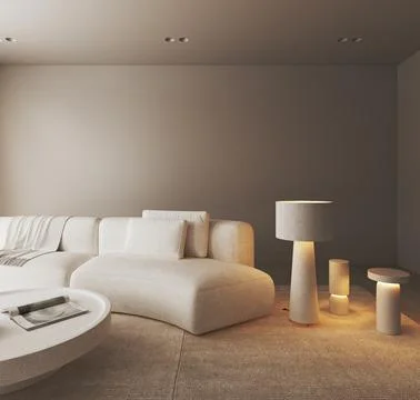 Creative modern minimalist dark interior living room with warm illumination Stock Illustration