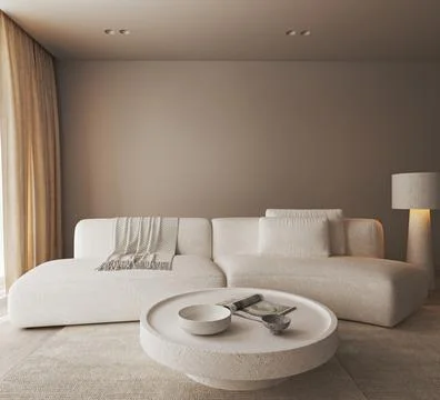 Creative modern minimalist dark interior living room with warm illumination Stock Illustration