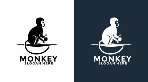 Creative Monkey Drink Logo vector, Chimp Drink logo, premium minimalism mon.. Stock Illustration