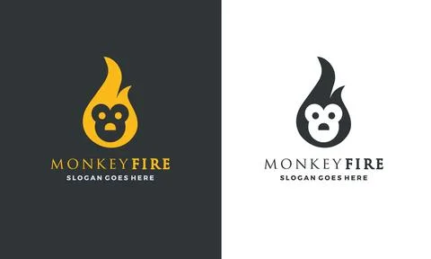 Creative Monkey Fire Logo Design. Playful and Fiery Concept. Stock Illustration