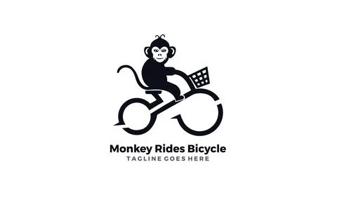 Creative Monkey Riding Bicycle Logo Designs for Fun Brands. Stock Illustration